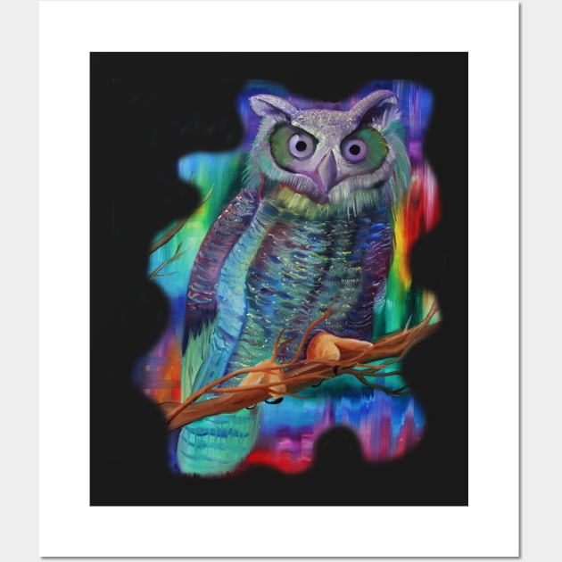 Tribal Colorful rainbow Owl Print Watercolor painting Wall Art by starchildsdesigns